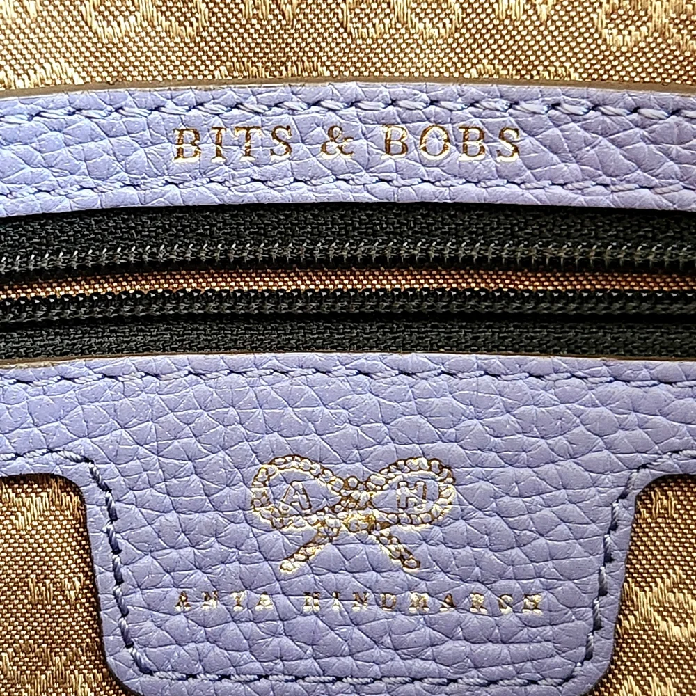 ANYA HINDMARCH Maxi Zip Satchel Leather Shoulder Bag 2Way Ribbon Tassel  Violet